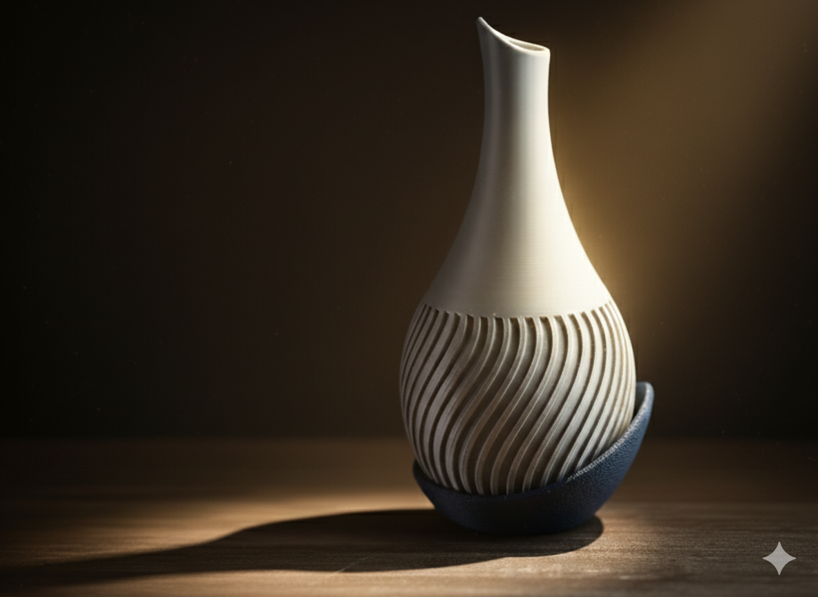 Wavy Vase with Wrap Around Plate – Elegant & Functional Floral Display