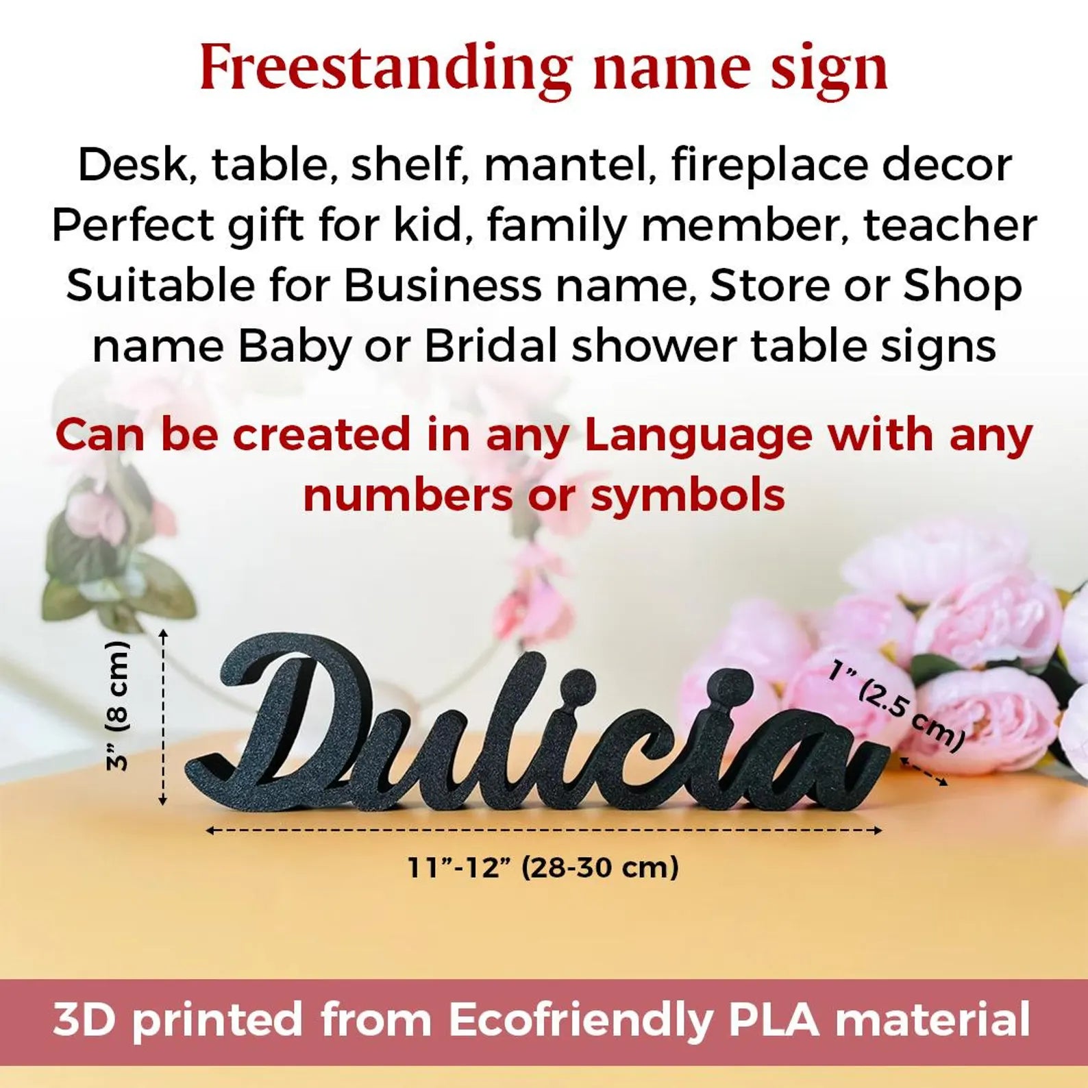 Personalized 3D Printed Freestanding Name Sign - Custom Desk Nameplate, Kids Room & Bedroom Decor, Nursery Shelf Name Plaque