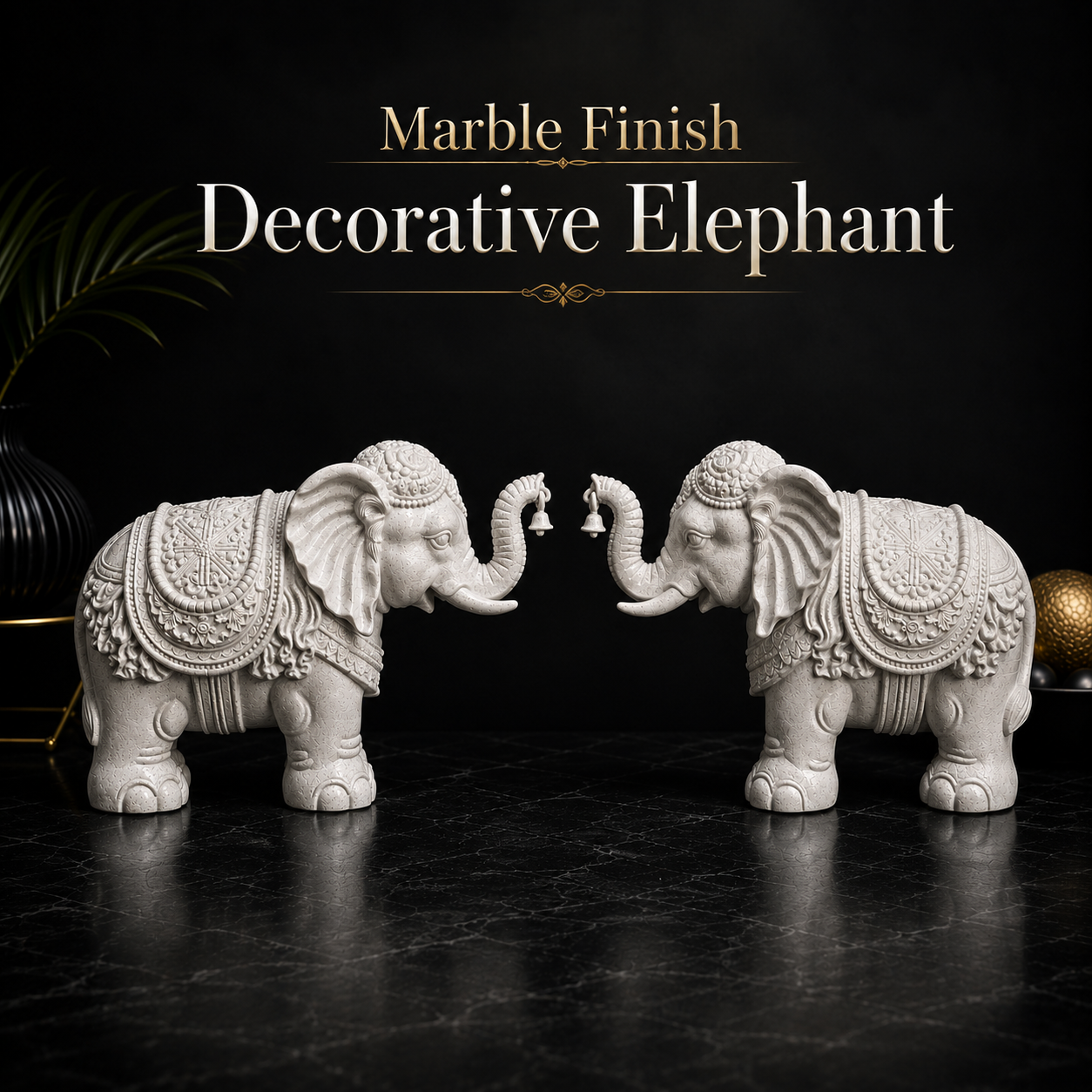 Premium Marble Finish Decorative Elephant | 3D Printed Elephant Showpiece