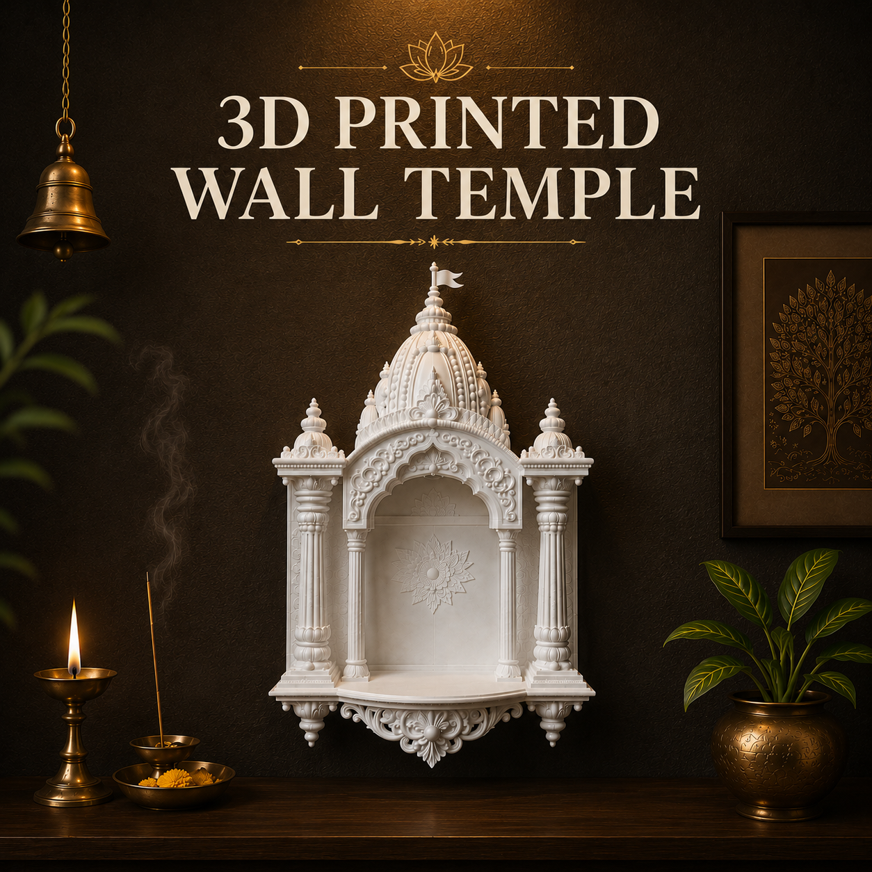 Decorative 3D Printed Wall Temple | Modern Home Mandir